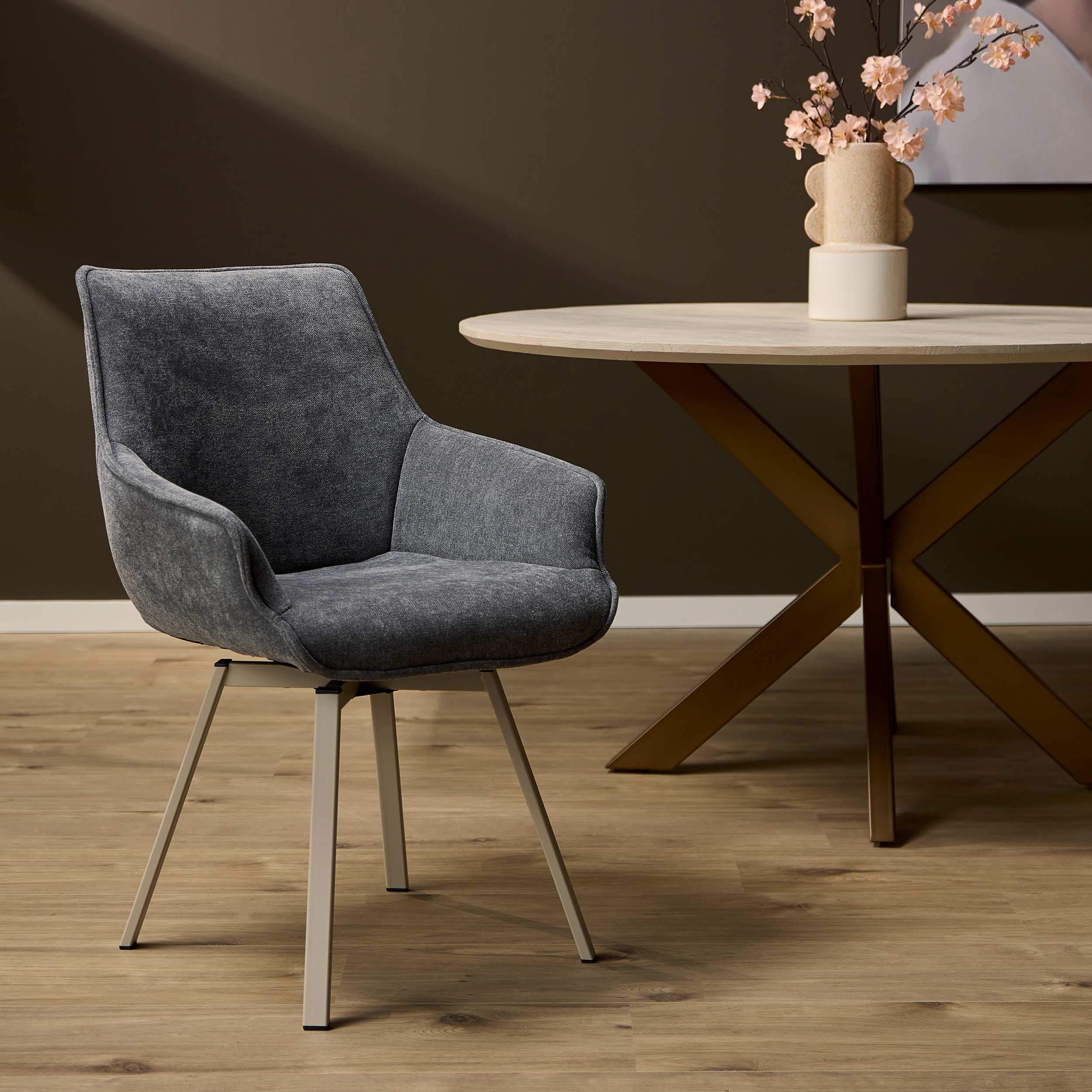 Chaise de salle à manger pivotante Mees anthracite