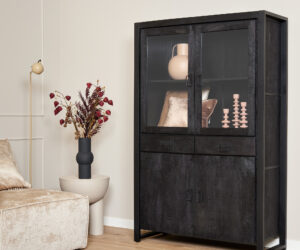 Vitrine Boaz en bois de manguier noir – 115 cm
