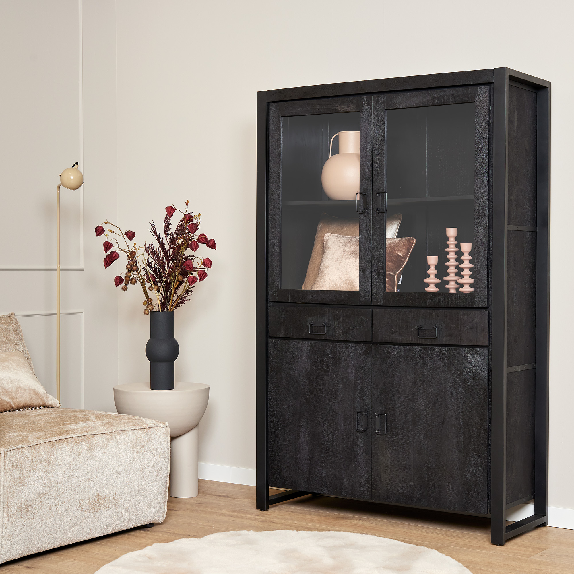 Vitrine Boaz en bois de manguier noir – 115 cm