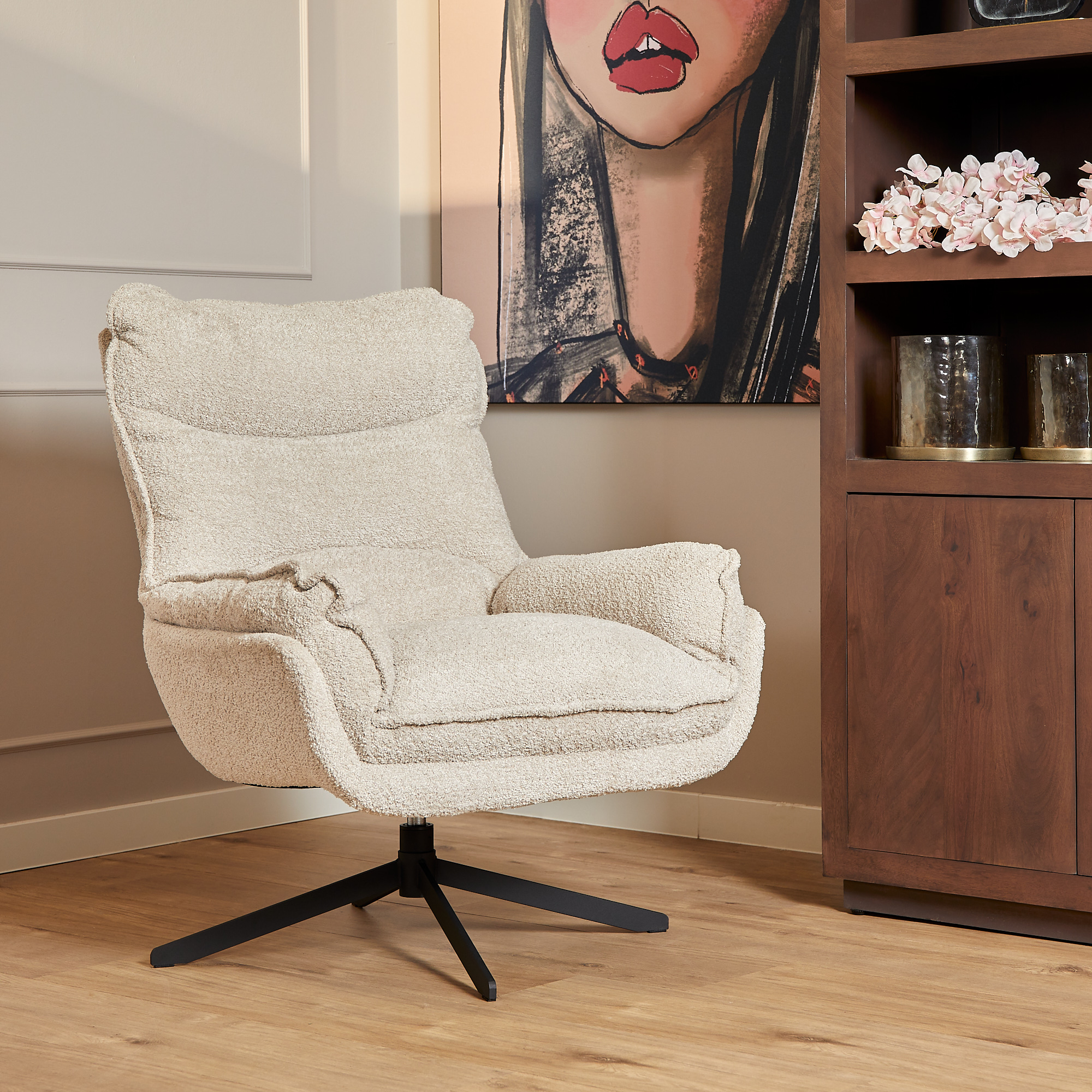 Fauteuil pivotant Vera blanc cassé